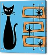 Black Cat With Mod Rectangles Blue Acrylic Print