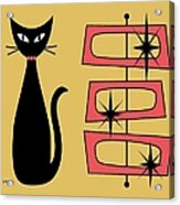 Black Cat With Mod Rectangles Yellow Acrylic Print