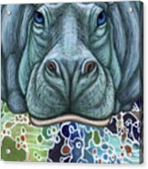 Blue Hippopotamus Abstract Acrylic Print