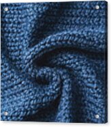 Blue Knitted Jersey As Textile Background. Trendy Classic Blue Color Textule As Color Of Year 2020 Concept. Copy Space For Text And Design. Acrylic Print