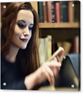 Blurred Portrait Of A Woman Busy On Her Tablet Acrylic Print
