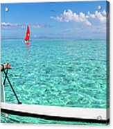 Bora Bora Lagoon, Pirogue Versus Catamaran Acrylic Print