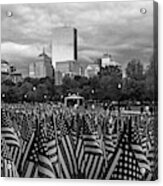 Boston Common Memorial Day Flags Dramatic Sky Boston Massachusetts Black And White Acrylic Print