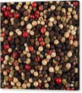 Bowl Of Various Pepper Peppercorns Seeds Mix On Dark Stone Acrylic Print