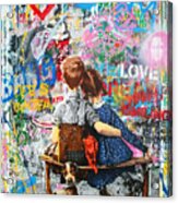 Boy And Girl Graffiti Wall Mashup Acrylic Print