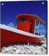 Brilliant Red Boat On Cozumel Beach Acrylic Print