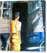 Bus Stop - Woman Boarding The Bus Acrylic Print