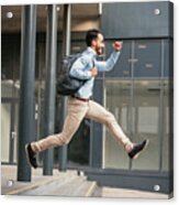 Businessman Is Running To Catch The Train Acrylic Print