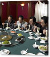 Businessmen At Banquet Table Eating Noodles Acrylic Print