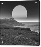 California Pigeon Point Lighthouse Moon Bw Acrylic Print
