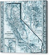 California Vintage County Map 1860 Ocean Blues Acrylic Print