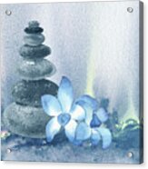 Calm Peaceful Relaxing Zen Rocks Cairn With Flower Meditative Spa Collection Watercolor Art Iii Acrylic Print