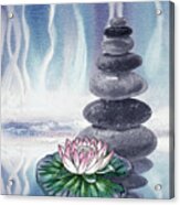 Calm Peaceful Relaxing Zen Rocks Cairn With Flower Meditative Spa Collection Watercolor Art Viii Acrylic Print
