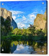 Calmness At Yosemite Valley - Digital Painting Acrylic Print