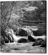 Cascading Waters In The Mountains Black And White Acrylic Print