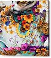 Cat In A Cup Ginette In Wonderland Digital Art Acrylic Print