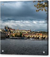 Charles Bridge Over Moldova River And Hradcany Castle In Prague In The Czech Republic Acrylic Print