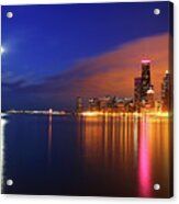 Chicago Skyline Moonlight Water Acrylic Print