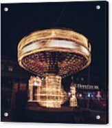 Christmas Carousel On The Streets Of Warsaw. Fire Wheel Acrylic Print