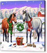 Christmas Horses Winter Farm Scene Acrylic Print
