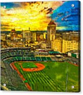 Chukchansi Park Baseball Stadium, And The Panorama Of Fresno At Sunset - Painting Acrylic Print