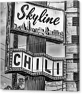 Cincinnati Skyline Chili Sign - Black And White Acrylic Print