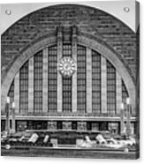 Cincinnati Union Terminal Station Panorama In Black And White Acrylic Print