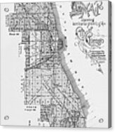 City Of Chicago Antique Map 1896 Black And White Acrylic Print