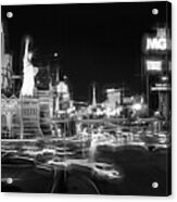City Of Lights The Strip Las Vegas Black And White Acrylic Print