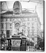 City Trams Of Milan Italy Black And White Acrylic Print