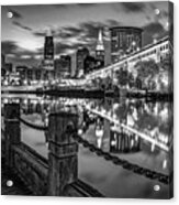 Cleveland Skyline From The Riverfront - Black And White Edition Acrylic Print