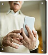 Close-up Of Mature Man Using Smart Phone. Acrylic Print