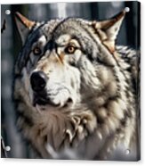 Close-up Portrait Of A Wolf In The Woods. Acrylic Print