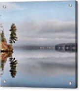 Clouds Gazebo And Trees Reflected On Lake Acrylic Print
