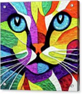 Colorful Cat Mosaic - Blue Eyes Acrylic Print