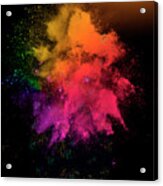 Colorful Rainbow Holi Paint Powder Explosion Isolated On Black Background Acrylic Print