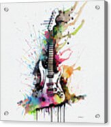 Colorful Watercolor Guitar Illustration On White Background Acrylic Print