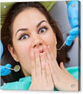 Concept Phobia Dentist, Dental Office. Young Girl Acrylic Print