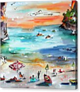 Contemporary Amalfi Coast Whimsical Beach Scene Watercolors Acrylic Print