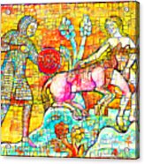 Contemporary Medieval Art Unicorn Injured By A Kings Soldier Being Comforted By A Maiden 20201021v4 Acrylic Print