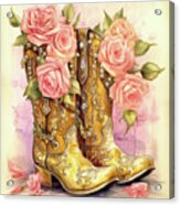 Cowgirl Boots And Roses Acrylic Print