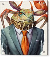 Crab In Suit Watercolor Hipster Animal Retro Costume Acrylic Print