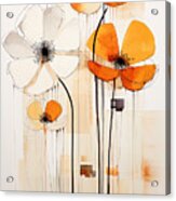 Cream And Orange Wall Art - Minimalist Flowers Acrylic Print