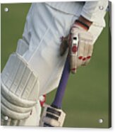 Cricketeer Holding Bat, Low Section, Side View Acrylic Print