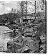 Crystal Bridges Museum Riverscape Panorama In Black And White Acrylic Print