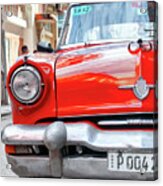 Cuba Fuerte Collection - Red Taxi Of Havana Ii Acrylic Print