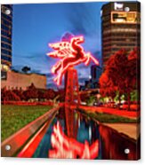 Dallas Skyline And The Red Pegasus Panorama Acrylic Print