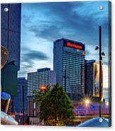 Dallas Skyline And Traveling Man Waiting On A Train Panorama Acrylic Print