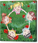 Dancing Children On Red Poppy Field Acrylic Print