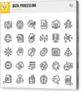 Data Processing - Thin Line Vector Icon Set. Pixel Perfect. Set Contains Such Icons As Data, Infographic, Big Data, Cloud Computing, Artificial Intelligence, Brain, Machine Learning, Security System. Acrylic Print